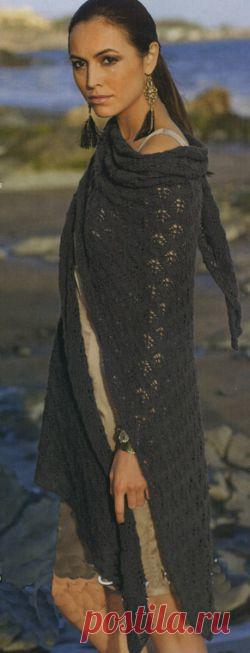 Треугольная ажурная шаль. Вязание спицами для женщин. Узелок.ру