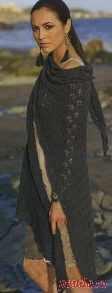 Треугольная ажурная шаль. Вязание спицами для женщин. Узелок.ру