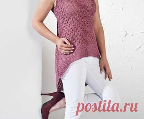 Летняя туника крючком с удлиненной спинкой . Схема красивой женской туники крючком