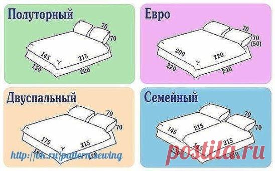 Размеры постельного белья. На заметку.