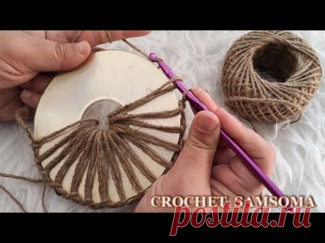 شاهدوا ماذا صنعت بحبل الخيش على سي دي قديم مع فن الكروشيه / Crochet With a Jute Rope Recycle old Cd