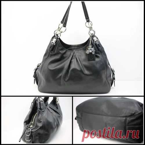 Iko Coach Leather Shoulder Bag 15741 Leather Black Silver Metal Fittings R | eBay