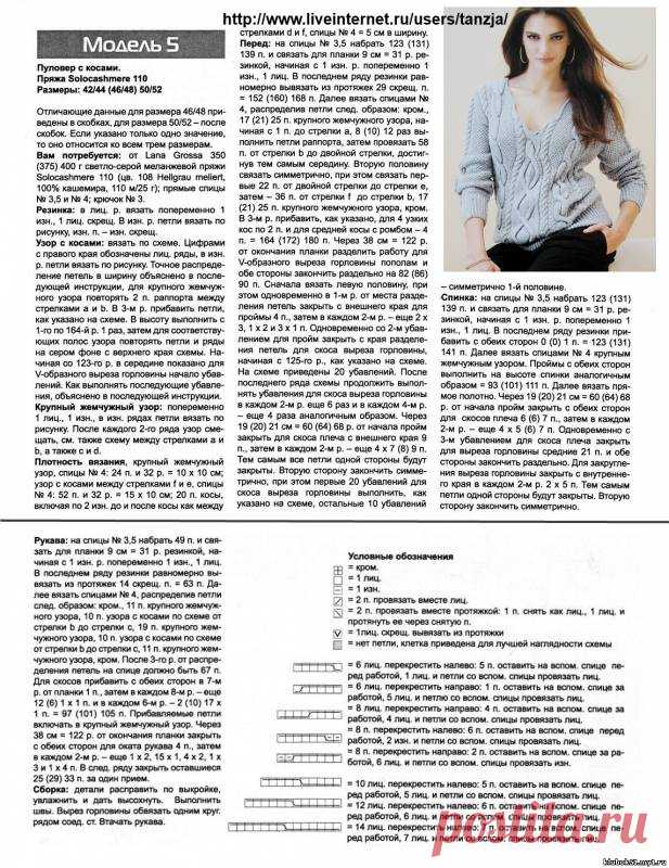 129 Серебристо-голубой пуловер с косами. Описание работы и схемы: - Кофты, жилеты - Вязание для женщин - Каталог статей - Энциклопедия вязания