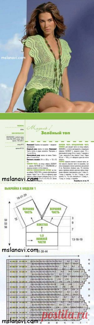Зеленый ажурный топ спицами | Вяжем с Ланой