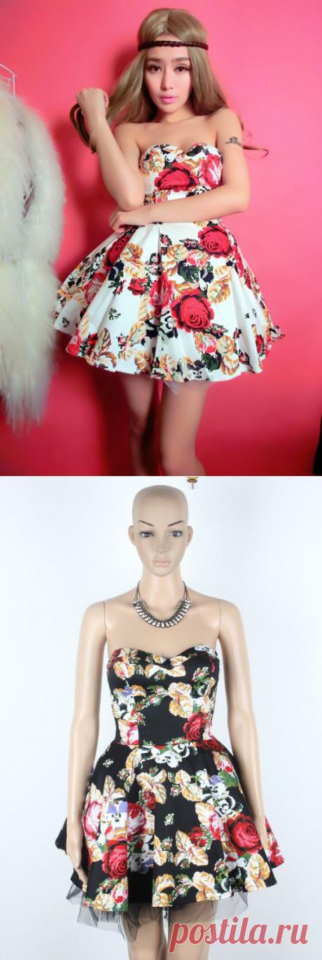 2014 new spring summer women Fashion cute print ball gown fancy tube top sleeveless dress one piece dress free shipping, принадлежащий категории дамской одежды платье и относящийся к модные платье на сайте AliExpress.com