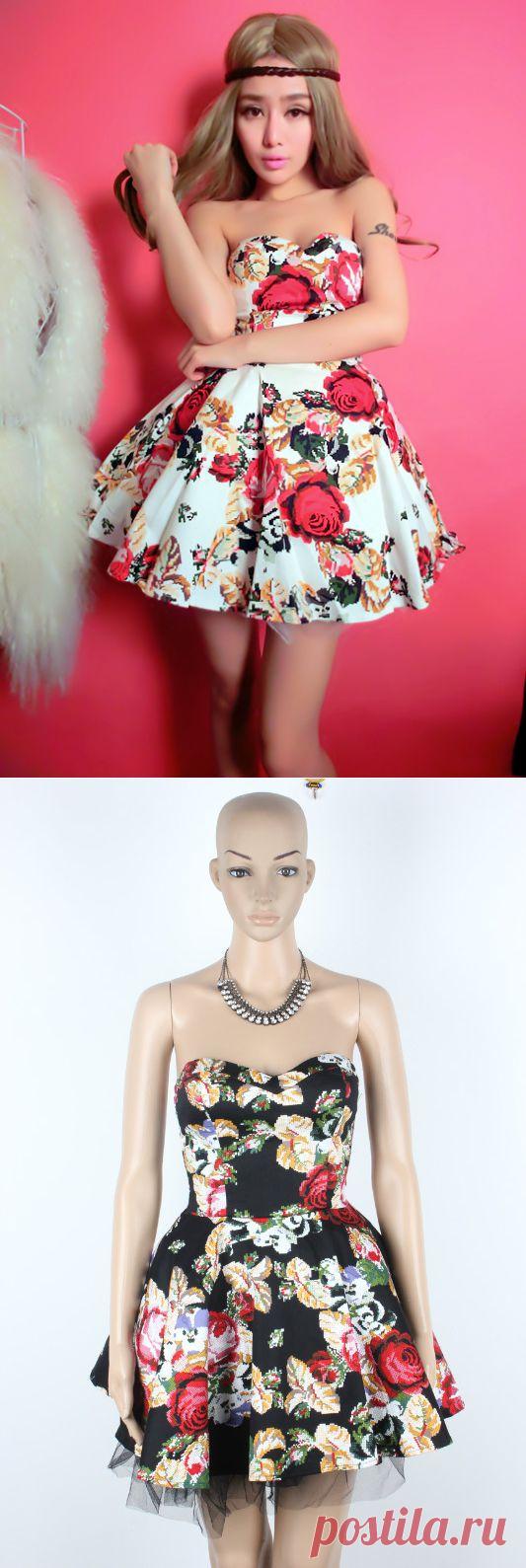 2014 new spring summer women Fashion cute print ball gown fancy tube top sleeveless dress one piece dress free shipping, принадлежащий категории дамской одежды платье и относящийся к модные платье на сайте AliExpress.com