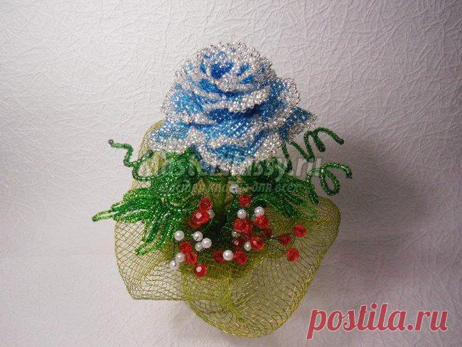 Цветы из бисера. Голубая роза «Вернуться в прошлое». Мастер класс с пошаговыми фото