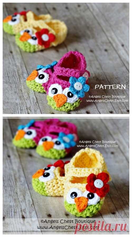 Вязание крючком пинетки и Тапочки  Сова своими руками