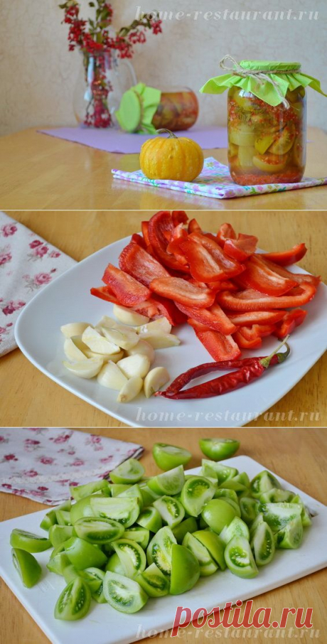 Маринованные зеленые помидоры с чесноком, перцем и зеленью | Домашний Ресторан