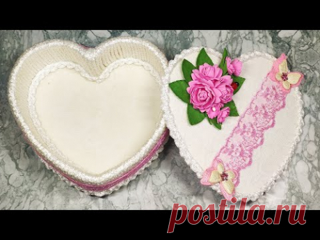 Сделала шкатулку в форме сердца из бобин от скотча и верёвки. Поделки DIY - YouTube