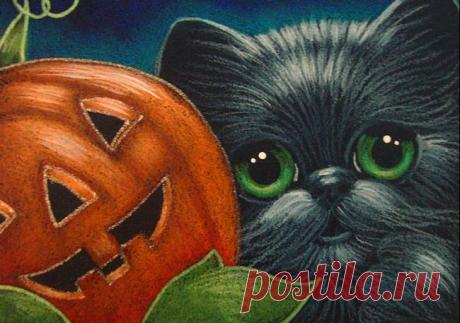 BLACK CAT - A HALLOWEEN PUMPKIN WITH A FACE