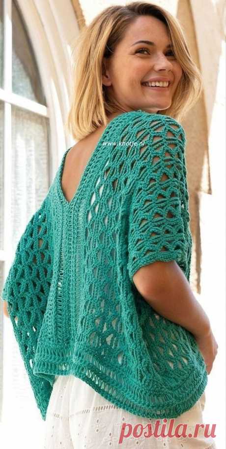 Ажурная футболка оверсайз крючком. Схема узора. / knittingideas.ru
