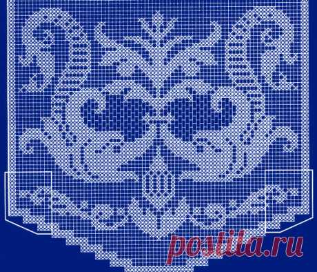 Узор "Киты" Схема вязания крючком филейного узора "Киты" для занавески