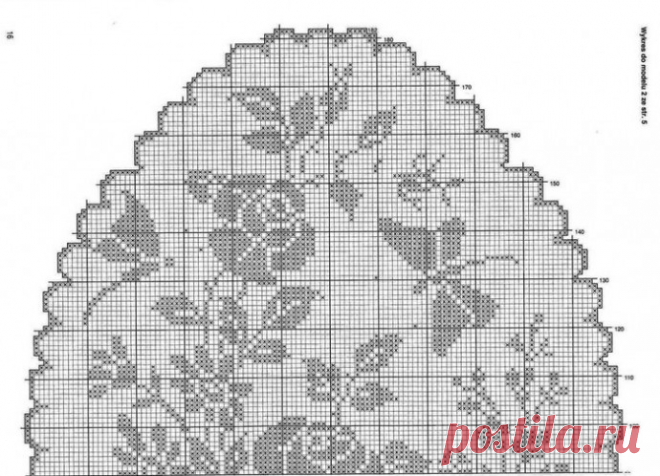 Овальная салфетка с розами и бабочками, вяжем крючком