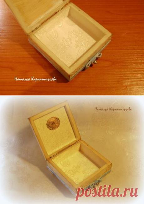 Обивка внутренней части шкатулки тонкими тканями