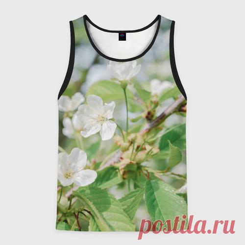 Мужская майка 3D Цветущая ветка вишни, фото Майка 3D изготовлена из гладкой, тактильно приятной синтетической ткани