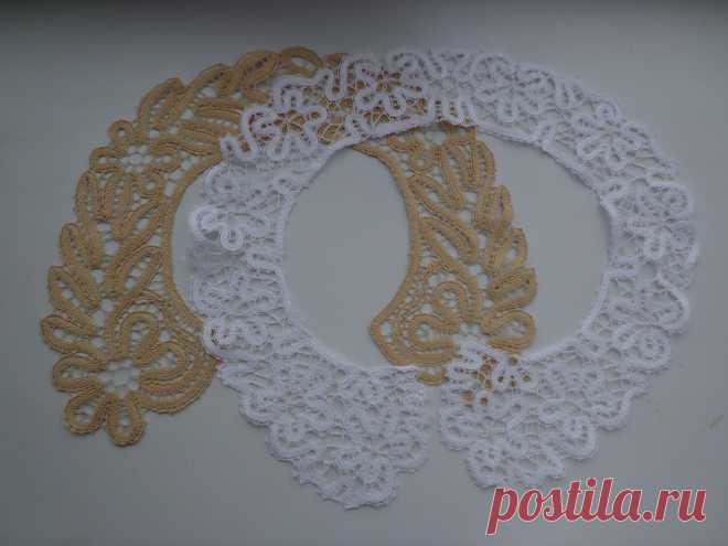 Воротнички: "Волны "  белого цвета(длина по обхвату 74см.)и "Круглый"бежевого цвета(длина по обхвату 42см).Сплетены на коклюшках. Нитки- хлопок.