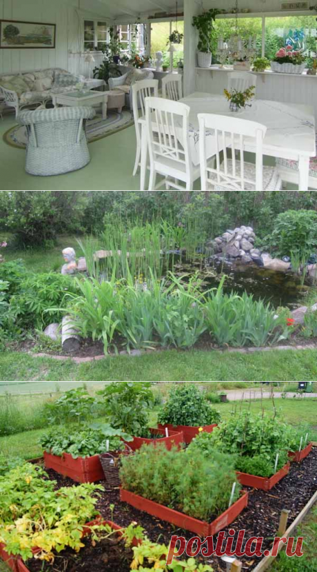 Красивая дача. Много подробных фото дома и сада. Как они делали ремонт в старом доме и делали клумбы в саду.