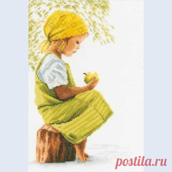 Вышивка крестом Девочка с яблоком. Бесплатные схемы для вышивки крестом |