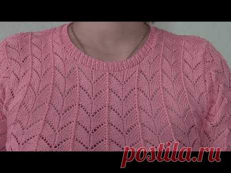 Как связать ажурную кофточку спицами простым узором/ пряжа "Ромашка"