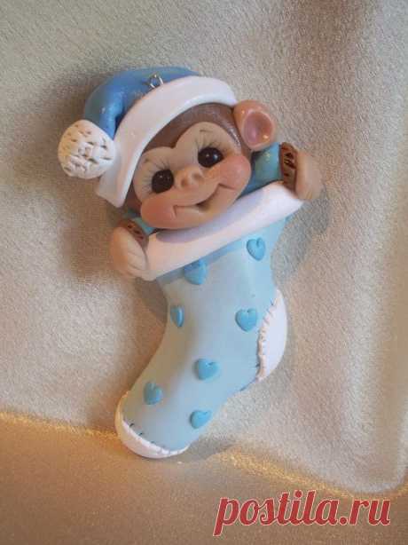 Baby Baby's first Christmas Ornament monkey animal от clayqts