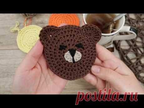 Cute Bear Coaste crochet pattern 🧸 Милая подставка-мишутка крючком