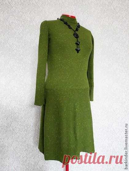 Вязаное платье "Зелёный Твид" - тёмно-зелёный,однотонный,платье,вязаное платье