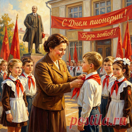 Празднику пионерии салют! Желаем быть примером во всём, уважать и ценить старших, помогать младшим, быть надежным товарищем, делать добрые дела! Пусть в сердце царят любовь и мир! Открытки на День пионерии!