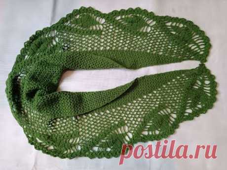 Бактус "Зелене листя". Красивий, стильний, тепленький. Шаль. Шарфик для юної француженки. МК Ч.2.