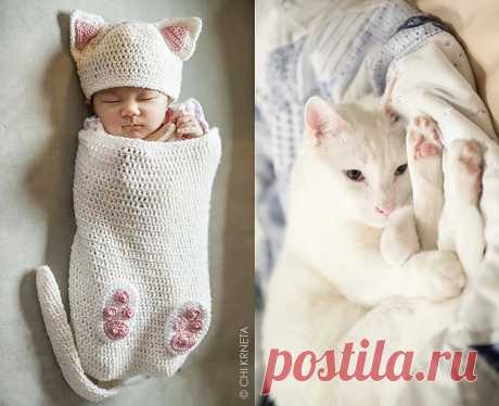 Ravelry: Cat Baby Cocoon Hat & Bootie Set pattern by Chi Krneta