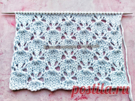Нежный ажурный узор спицами с колокольчиками для вязания джемпера, топа | Вязание спицами CozyHands | Дзен