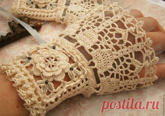 Купить Манжеты в винтажном стиле Дымка. - бежевый, однотонный, кружевные манжеты, ажурные манжеты