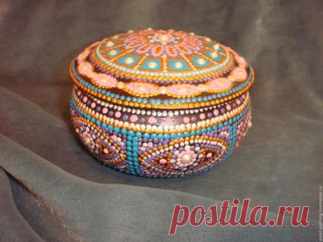 Купить Шкатулка &quot;Бирюзинка&quot; с точечной росписью - бирюзовый, деревянная шкатулка, шкатулка для украшений