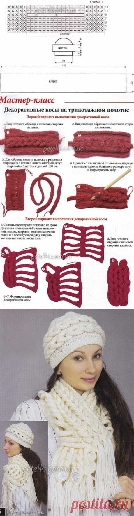 Оригинальный комплект-шапочка и шарф из кос