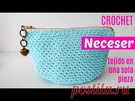 Neceser de crochet tejido en una sola pieza y cremallera incorporada