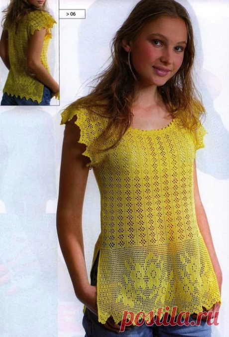 Туника крючком с филейным фрагментом. Схемы