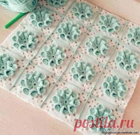 Плед мотивами крючком с объемными цветами — Сделай сам, идеи для творчества - DIY Ideas