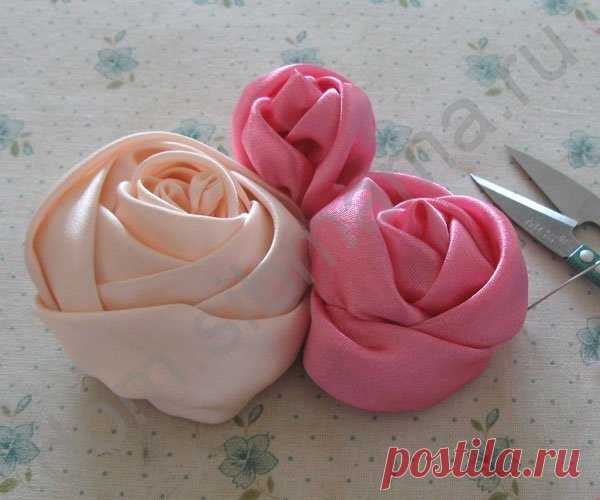 Розочки из атласной ленты