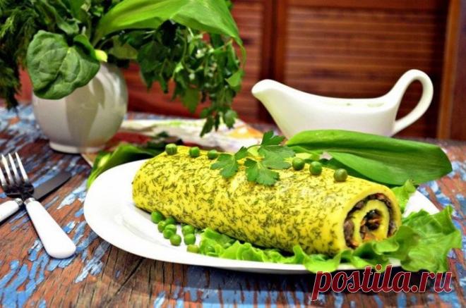 ​Рулет из омлета с грибами Ингредиенты:Яйца — 5 шт.Молоко — 150 млМука — 1 ст. л.Укроп — 2-3 стебляГрибы — 500 гМорковь — 1 шт.Лук — 1 шт.Шпинат — 8 листиковМасло подсолнечное (для жарки) — 50 млСоль морская — по вкусуПерец черный — по...