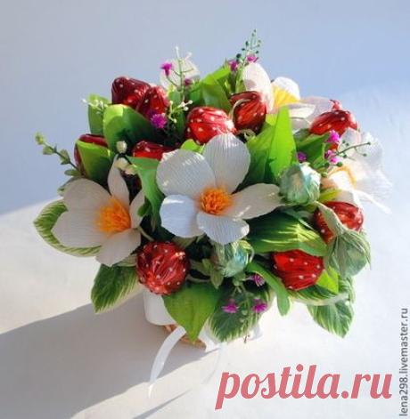 Купить Букет из конфет - Клубника в корзинке - букет из конфет, букет из конфет москва