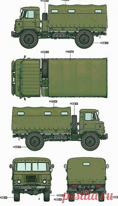 ГАЗ - 66. Рисунок с разных сторон.