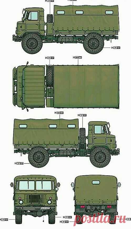 ГАЗ - 66. Рисунок с разных сторон.