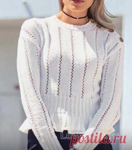 Укороченный пуловер с баской схема спицами