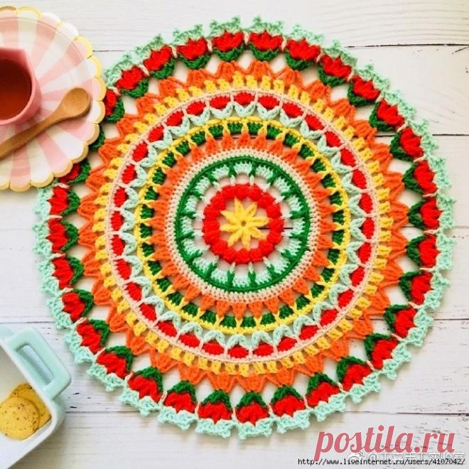 ЯРКАЯ РАЗНОЦВЕТНАЯ МАНДАЛА — САЛФЕТКА (Вязание крючком) — Журнал Вдохновение Рукодельницы