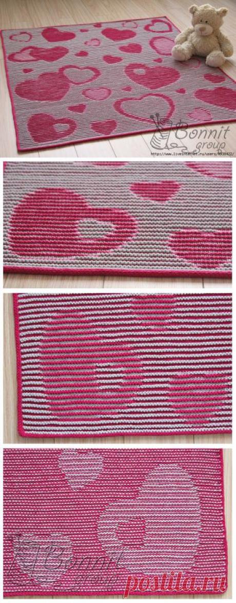 Плед "Heart blanket" спицами в иллюзорной технике