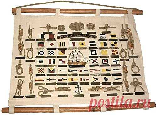 Amazon.com: DRH Nautical Flag Canvas Knot Scroll Wall Plaque - Home Décor - Coastal Beach Home Accent - Nautical Flag Letters, Anchor and Pulleys - Easy Hanging Ornaments - Impressive Decoration (Design 2) : Home & Kitchen