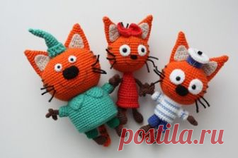 Три кота амигуруми. Схемы и описания для вязания игрушек крючком! Бесплатный мастер-класс по вязанию героев мультфильма 