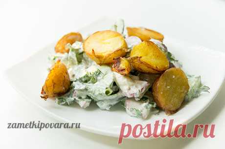 Салат с молодым картофелем, овощами и заправкой из феты | Простые кулинарные рецепты с фотографиями