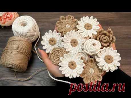 A STUNNING PICTURE WITH JUTE AND YARN FLOWERS! 😍 NO NEEDLES OR HOOKS! DIY