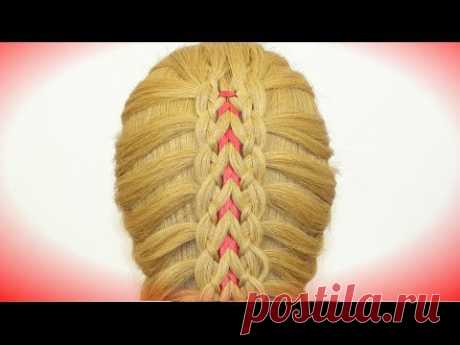 Hairstyles For Long Hair. 4 Strand Braids Hair With Ribbon
